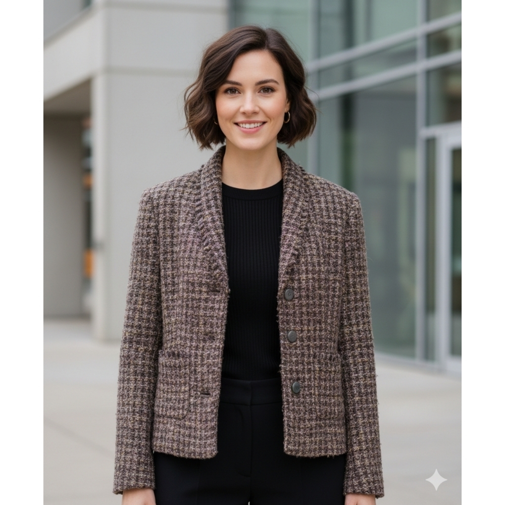 Requirements Fringe Detail Multicolor Tweed Woman's Blazer